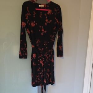 Dex Size L Jersey Floral V-neck Dress With Long Sleeves